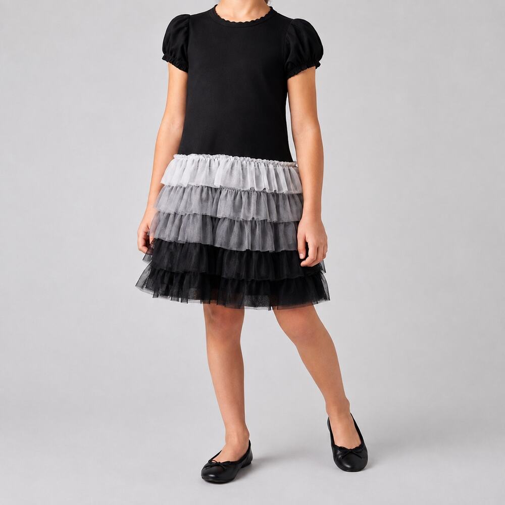 Hanna Andersson Black Ombre Tulle Ruffle Dress Girls 140 US 10 Goth Fairy